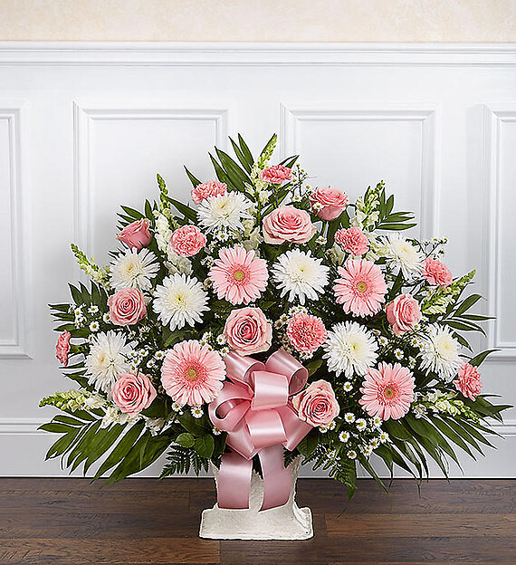 Heartfelt Tribute&amp;trade; Floor Basket- Pink &amp;amp; White